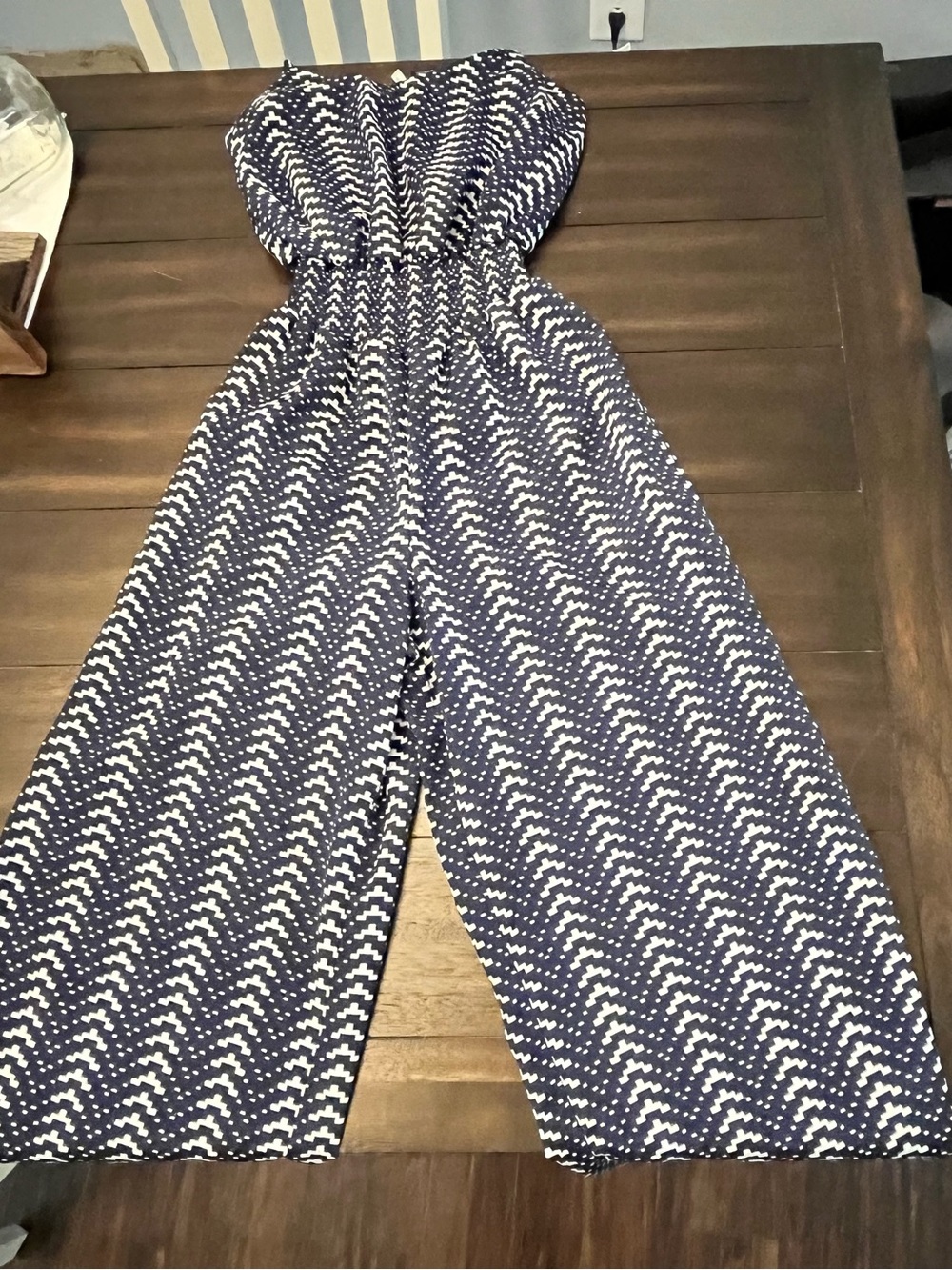 Fire Los Angeles Navy and White Strapless Wide-Leg Jumpsuit
